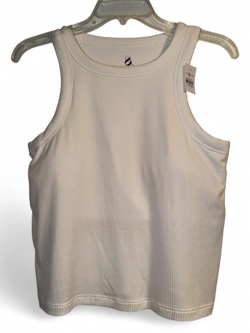 Lou & Grey White Ribbed Built-In Bra Tank Top NWT Size L